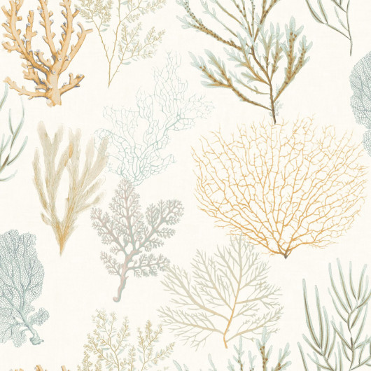 Papier peint vinyle sur intissé algues jaune et bleu CORAIL - Rivage par Casadeco - 83972127