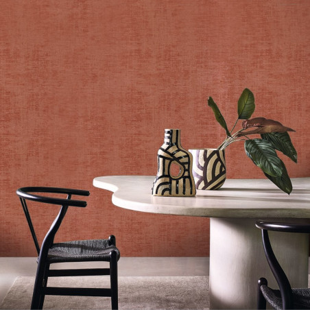 Papier peint vinyle sur intissé uni rouge tomette   JOHARA - Le Velours par Casamance - 74394146