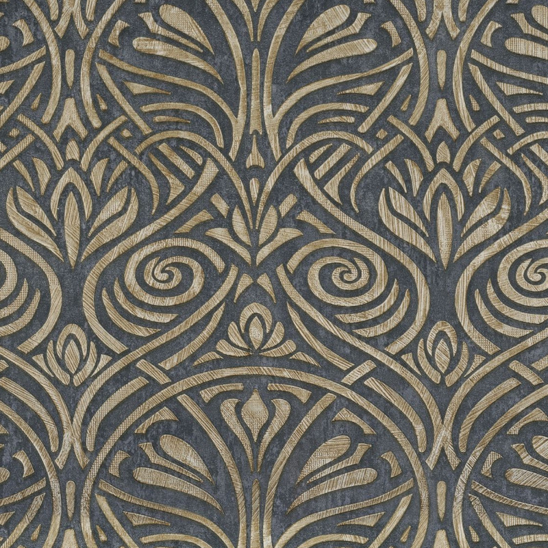 Papier peint vinyle sur intissé géométrique or RABAT NOIR - Mansour par Casamance - 74410426