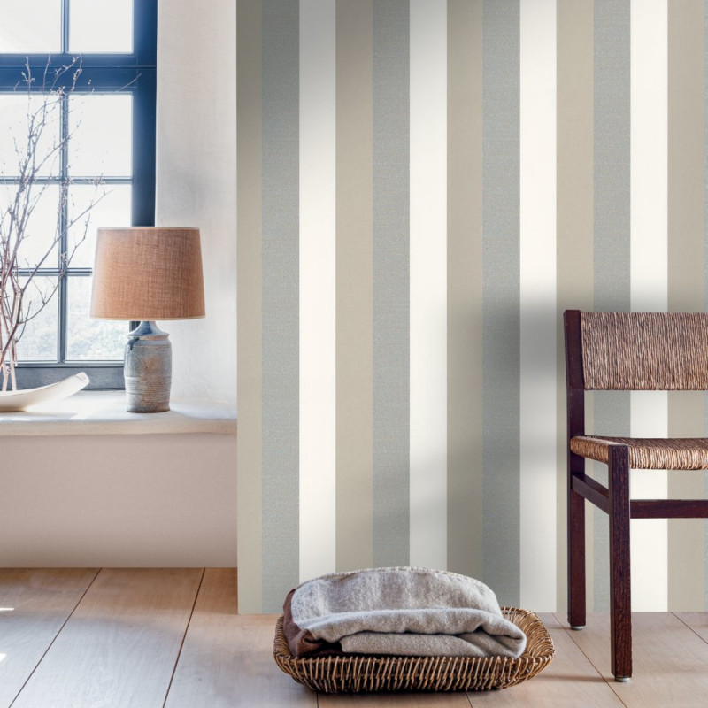 Papier peint intissé géométrique vert de gris et lin irisé PROSE - Misura par Casamance - 74491640