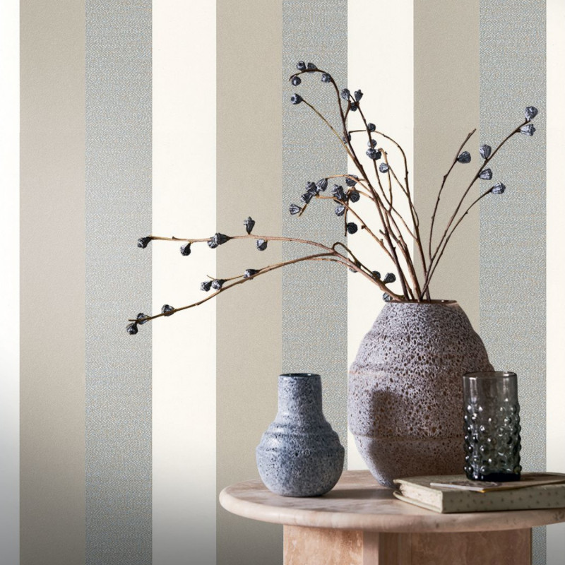 Papier peint intissé géométrique vert de gris et lin irisé PROSE - Misura par Casamance - 74491640