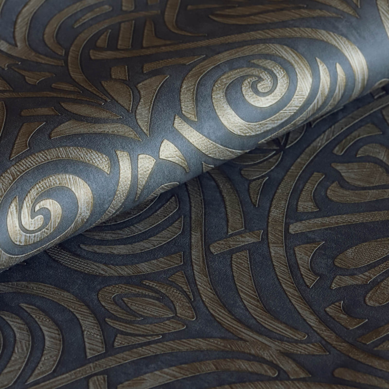 Papier peint vinyle sur intissé géométrique or RABAT NOIR - Mansour par Casamance - 74410426