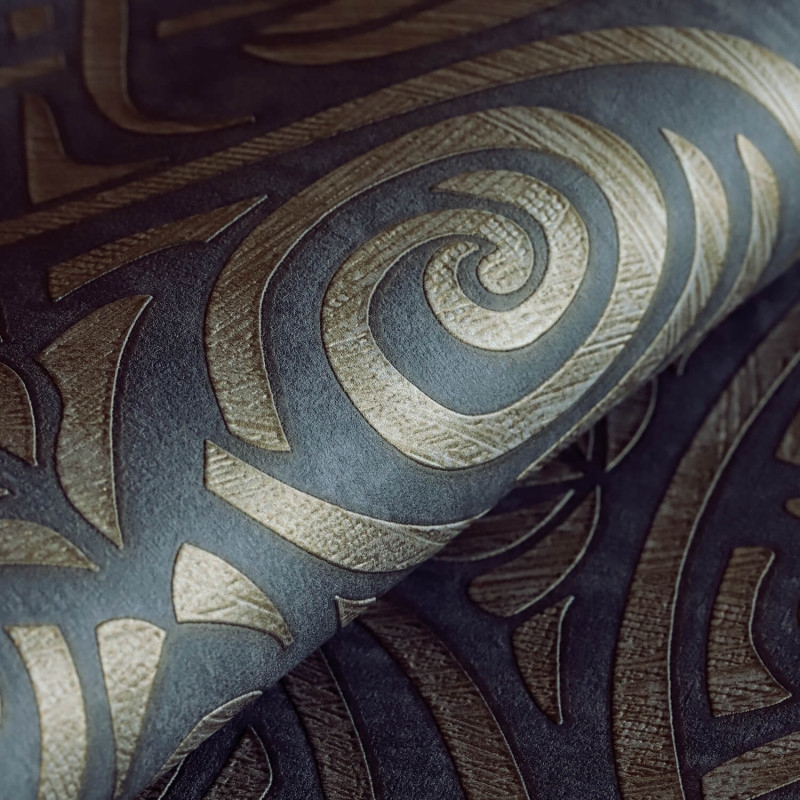 Papier peint vinyle sur intissé géométrique or RABAT NOIR - Mansour par Casamance - 74410426