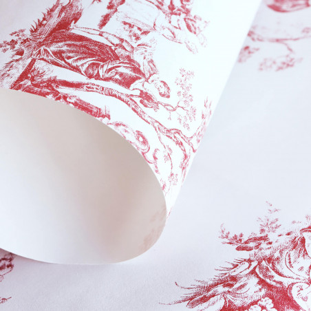 Papier peint intissé toile de jouy rouge SCENE BUCOLIQUE - Fontainebleau par Casadeco - 81518102