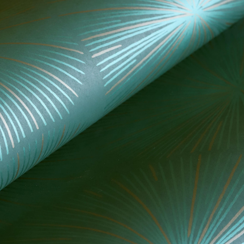 Papier peint intissé géométrique vert et doré OURSIN - Helsinki par Casadeco - 82047118