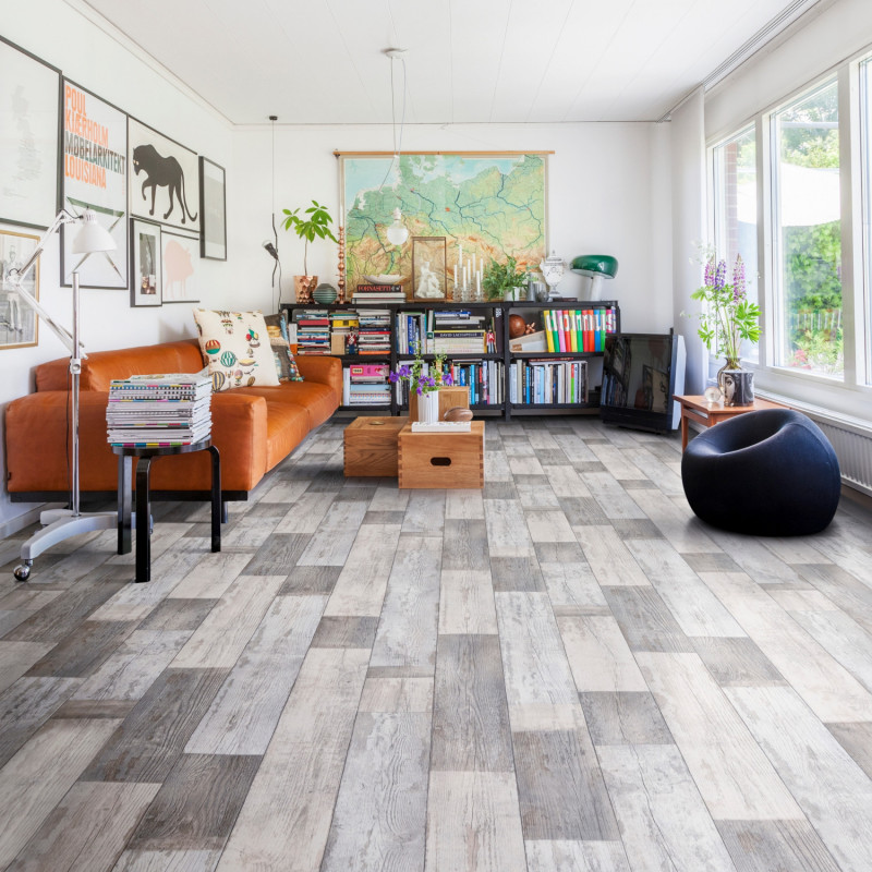 Sol Vinyle/PVC - 4 m - parquet vintage beige et bleu VERBIER - Mondo par IVC