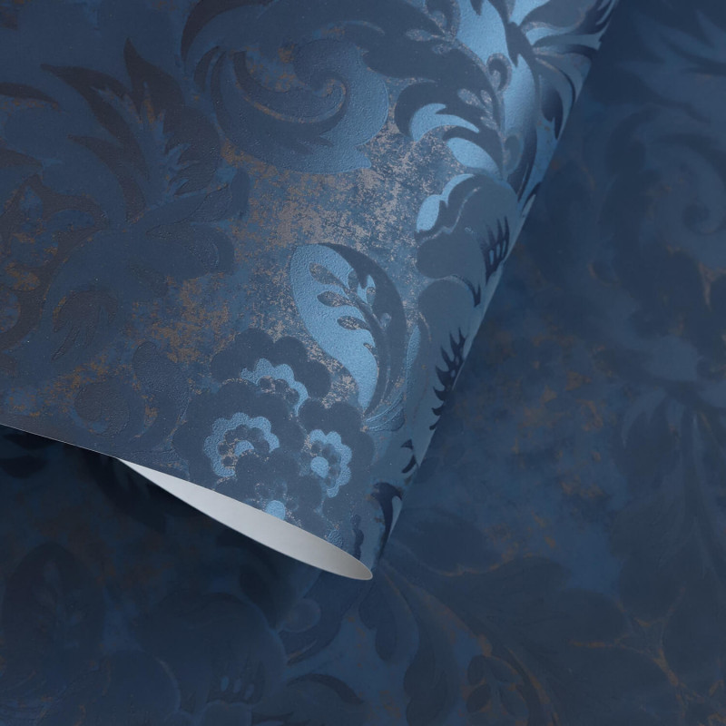 Papier peint intissé floral bleu et bronze DEMEURE BLEU - Montsegur par Casadeco - 86066474