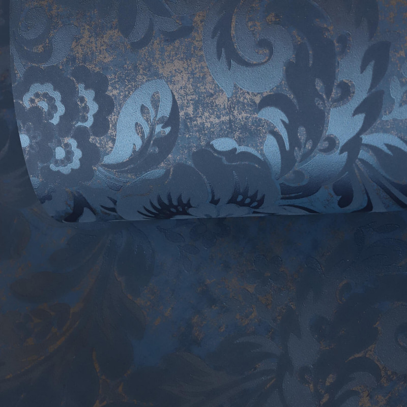 Papier peint intissé floral bleu et bronze DEMEURE BLEU - Montsegur par Casadeco - 86066474