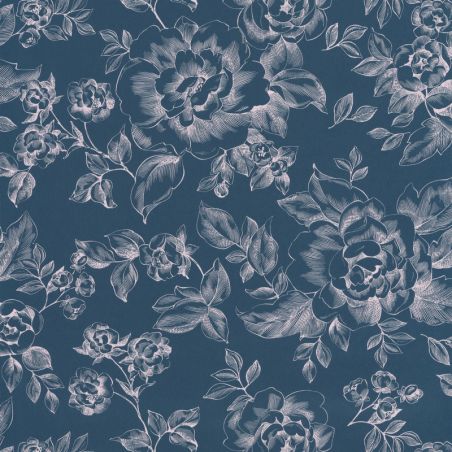 Papier peint intissé floral bleu de prusse et rose A FLEUR DE PEAU - Smile par Caselio - 69846928