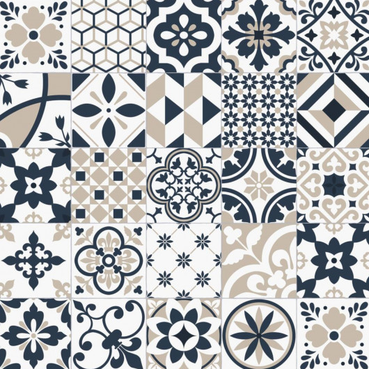 Sol Vinyle/PVC - 4m - carreaux de ciment noir et beige ALGARVE 690M   -  Feelings par Beauflor