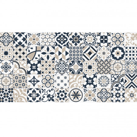 Sol Vinyle/PVC - 4m - carreaux de ciment noir et beige ALGARVE 690M   -  Feelings par Beauflor