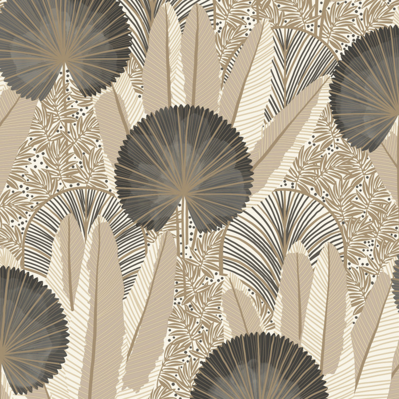 Papier peint vinyle sur intissé végétal beige et noir PALMES - par Grandeco - 205304 Papier peint vinyle sur intissé végétal beige et noir PALMES - par Grandeco - 205304