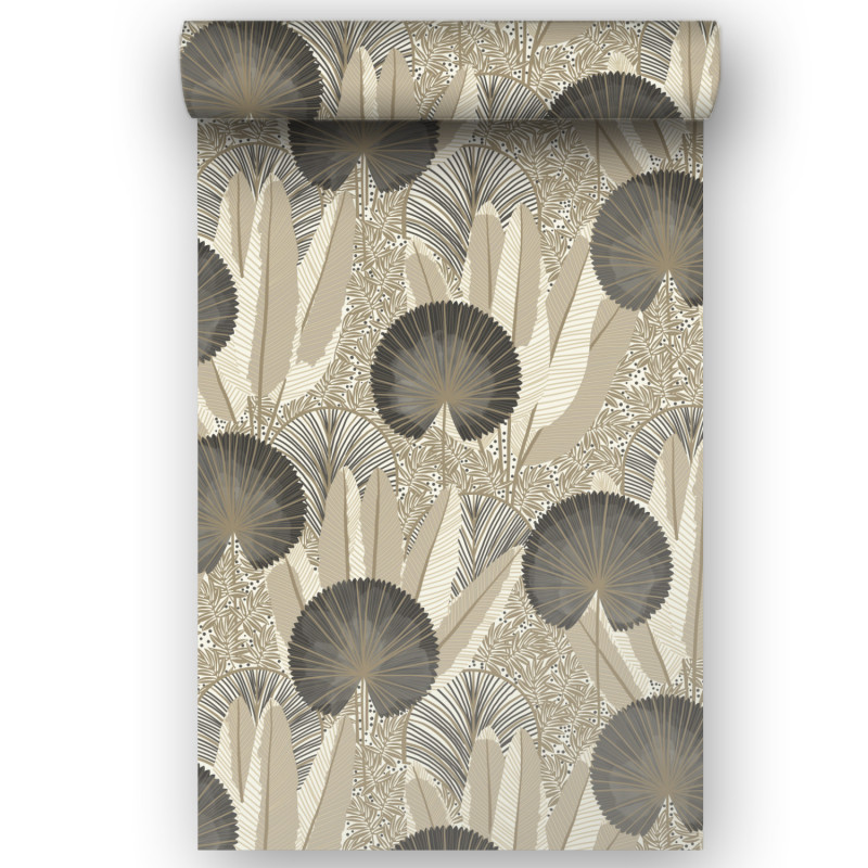 Papier peint vinyle sur intissé végétal beige et noir PALMES - par Grandeco - 205304 Papier peint vinyle sur intissé végétal beige et noir PALMES - par Grandeco - 205304