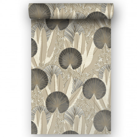 Papier peint vinyle sur intissé végétal beige et noir PALMES -  par Grandeco - 205304