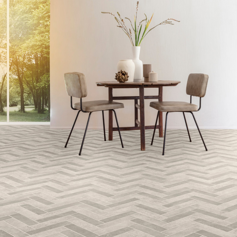 Sol Vinyle/PVC - 3m - parquet chevron gris BRUCE 592 - Bingo par IVC