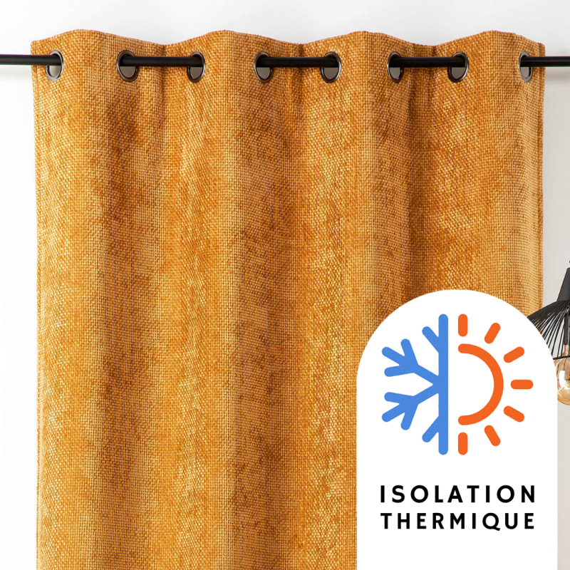 Prêt-à-Poser rideau isolant - 135cmx260cm - uni moutarde COLORADO par Linder