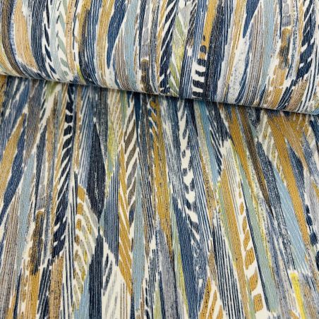 Papier peint vinyle sur intissé géométrique bleu et marron LAHNA - Le Velours par Casamance - 74654860