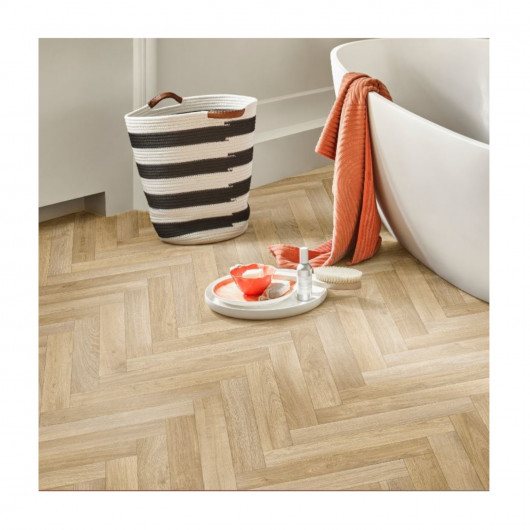 Sol Vinyle/PVC - 4m - parquet chevron chêne naturel ALASKA 536 - Textile Texas-New par IVC