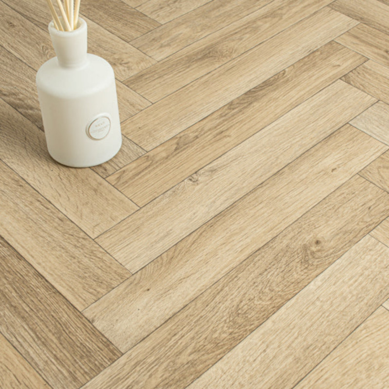 Sol Vinyle/PVC - 4m - parquet chevron chêne naturel ALASKA 536 - Textile Texas-New par IVC