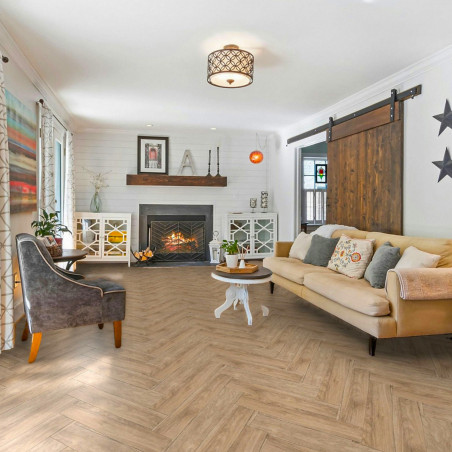 Sol Vinyle/PVC - 4m - parquet chevron chêne naturel ALASKA 536 - Textile Texas-New par IVC Sol Vinyle/PVC - 4m - parquet chevron chêne naturel ALASKA 536 - Textile Texas-New par IVC