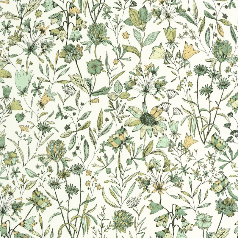 Papier peint intissé végétal vert et jaune paille JARDIN DE GIVERNY - Art of Botany par Caselio - 103000798