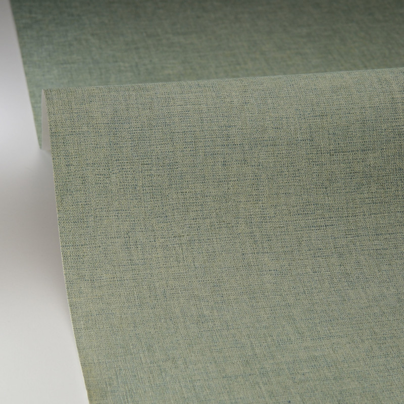 Papier peint intissé uni vert  et fil bleu LINEN - Art of Botany par Caselio - 103227660
