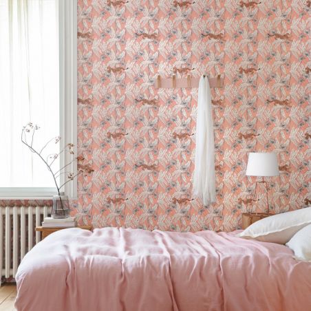 Papier peint intissé végétal corail et blanc FANTAISY WORLD - The Place to Bed par Caselio - 101774001