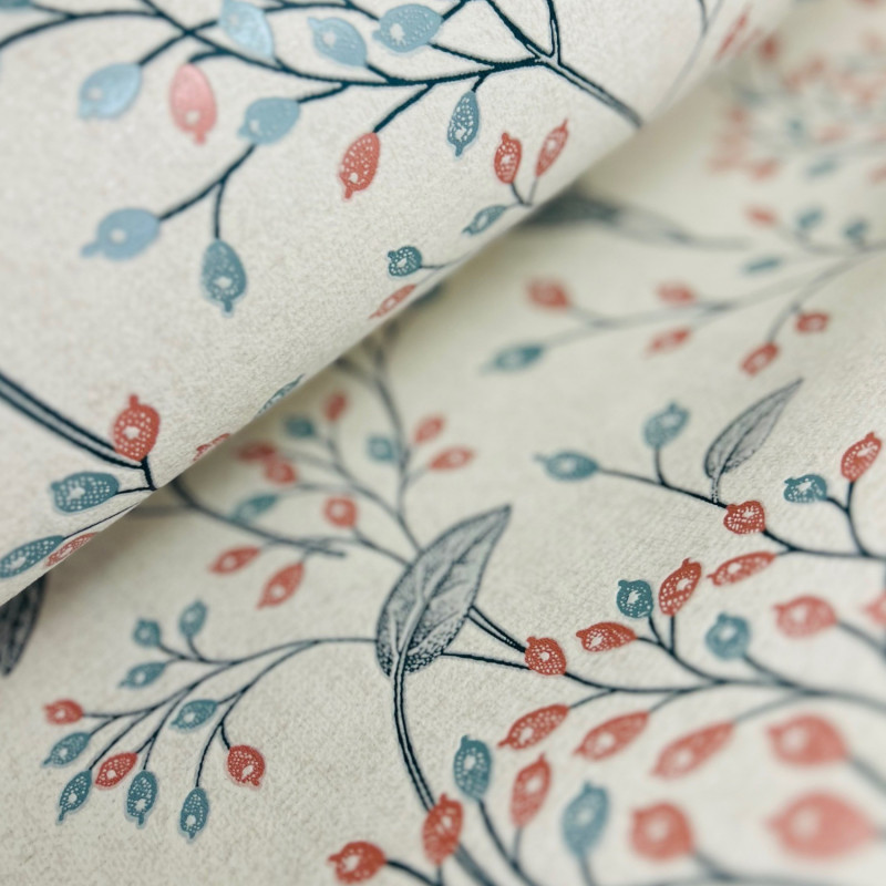 Papier peint expansé sur intissé floral bleu et terracotta FLORAL TRAIL - Millésime par Lutèce - 11211001