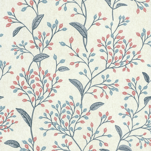 Papier peint expansé sur intissé floral bleu et terracotta FLORAL TRAIL - Millésime par Lutèce - 11211001