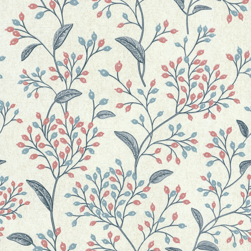 Papier peint expansé sur intissé floral bleu et terracotta FLORAL TRAIL - Millésime par Lutèce - 11211001