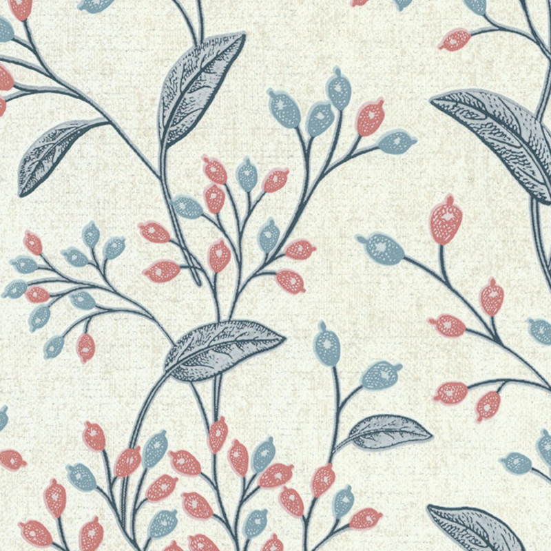 Papier peint expansé sur intissé floral bleu et terracotta FLORAL TRAIL - Millésime par Lutèce - 11211001