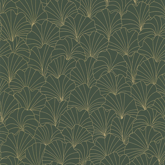 Papier peint expansé sur intissé art déco vert kaki et or PETALES - Les Essentiels par Lutèce - 51211604