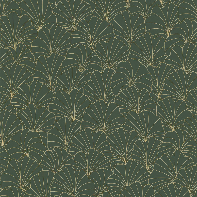 Papier peint expansé sur intissé art déco vert kaki et or PETALES - Les Essentiels par Lutèce - 51211604
