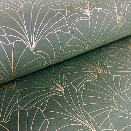 Papier peint expansé sur intissé art déco vert kaki et or PETALES - Les Essentiels par Lutèce - 51211604