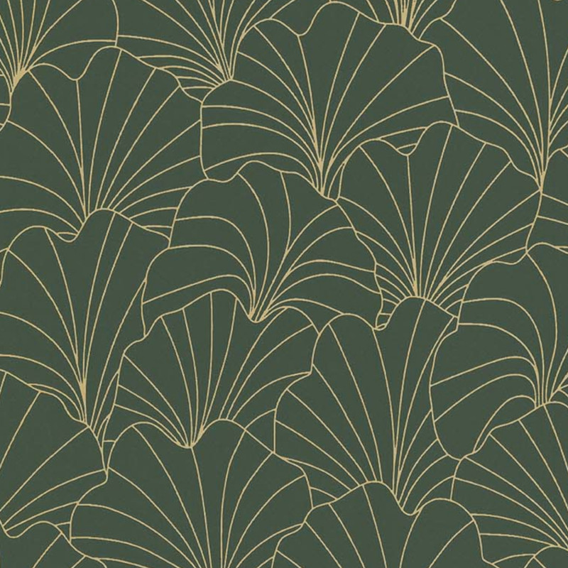 Papier peint expansé sur intissé art déco vert kaki et or PETALES - Les Essentiels par Lutèce - 51211604