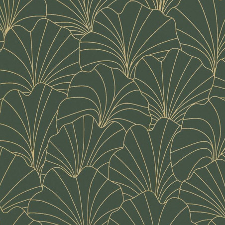 Papier peint expansé sur intissé art déco vert kaki et or PETALES - Les Essentiels par Lutèce - 51211604