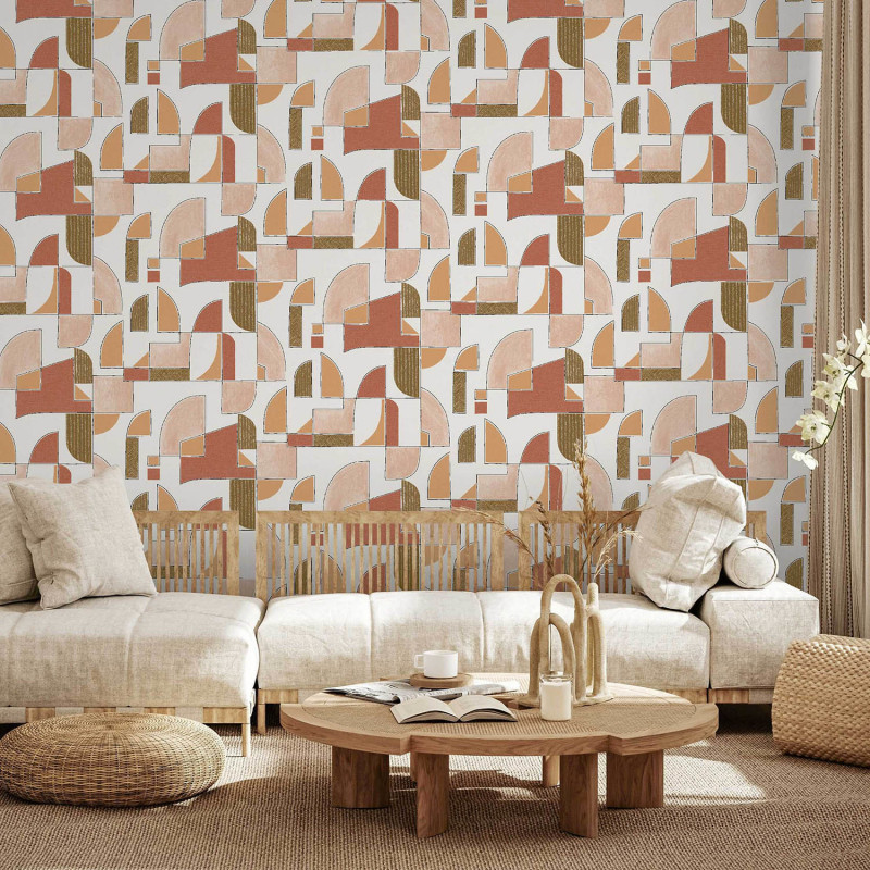 Papier peint vinyle sur intissé géométrique terracotta et marron MACRAME - Les Essentiels par Lutèce - 51234905