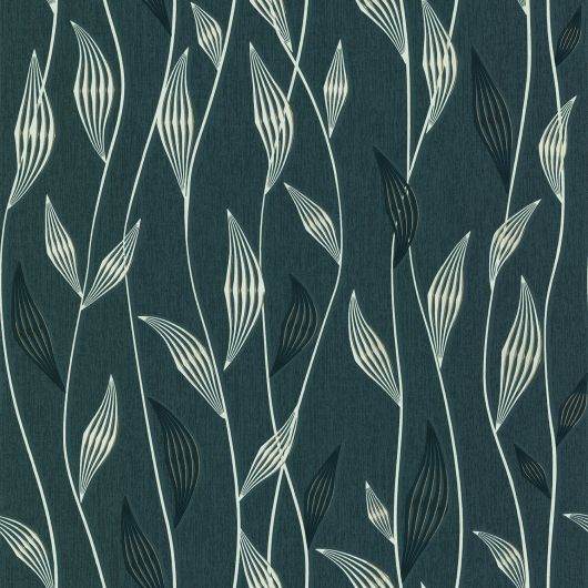 Papier peint vinyle sur intissé art déco bleu canard et or FEUILLE - Les Essentiels par Lutèce - 11211214