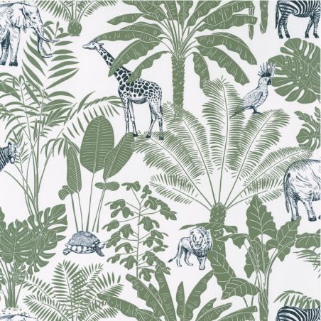 Papier peint intissé végétal kaki et bleu nuit JUNGLE TRIP - Our Planet par Caselio - 101957403