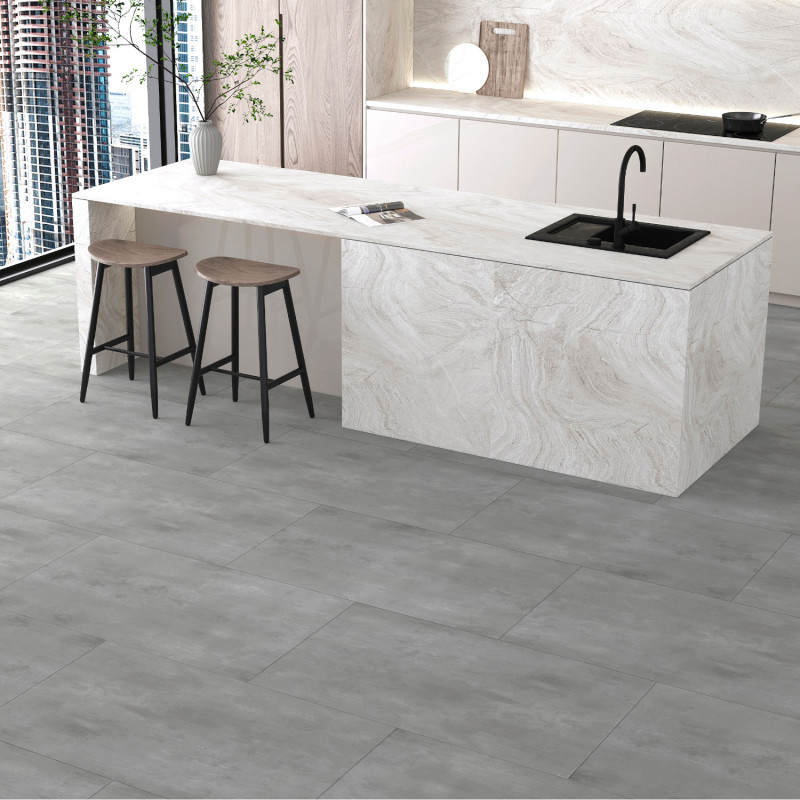 Sol Vinyle/PVC - Dalle clipsable - Carrelage gris BETON - Aria par Kalinafloor