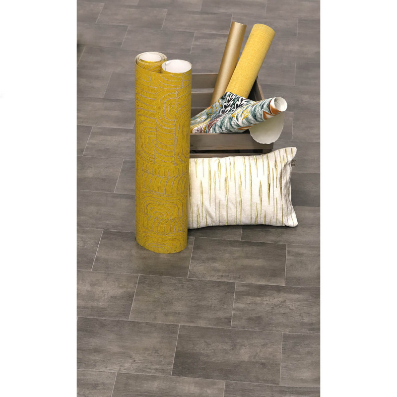 Sol Vinyle/PVC - 4m - carrelage marron et reflets gris métallisé BRIGHTON 594 Prestige Texmark par IVC