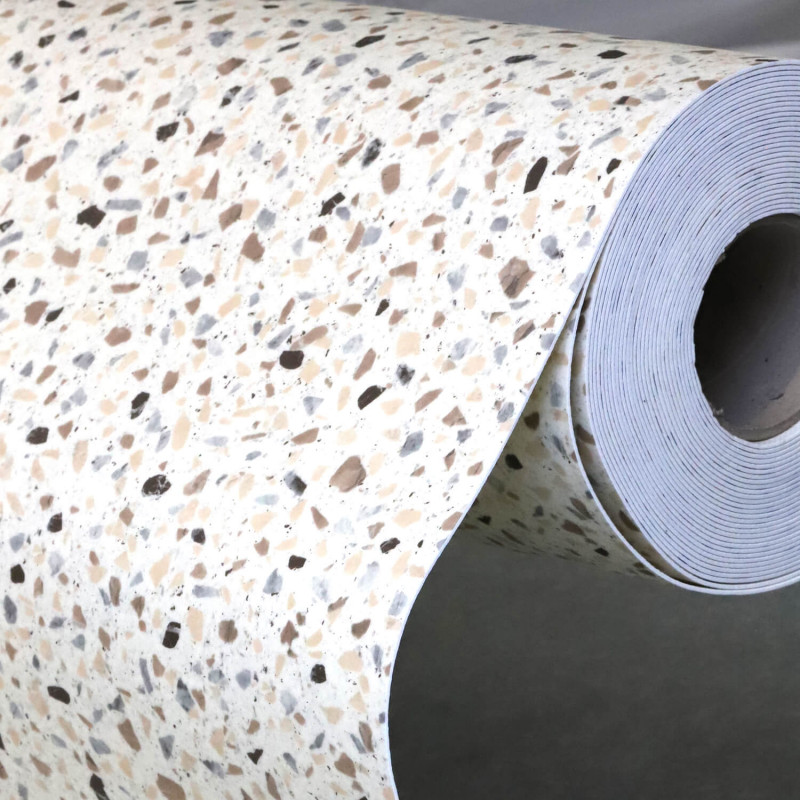 Sol Vinyle/PVC - 4m - terrazzo beige et noir sur fond écru MARMETTE 534 Prestige Ultimate Stone - par IVC