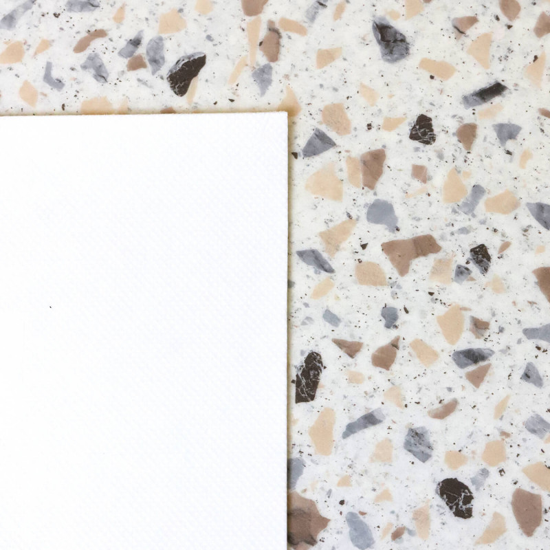 Sol Vinyle/PVC - 4m - terrazzo beige et noir sur fond écru MARMETTE 534 Prestige Ultimate Stone - par IVC