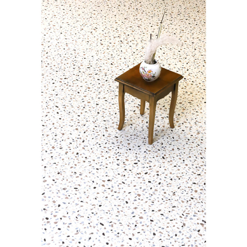 Sol Vinyle/PVC - 4m - terrazzo beige et noir sur fond écru MARMETTE 534 Prestige Ultimate Stone - par IVC