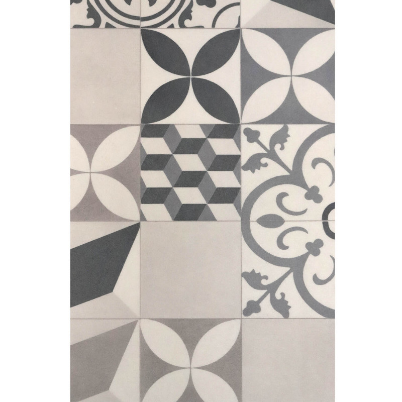 Sol Vinyle/PVC - 4m - carreaux de ciment gris et noir et fond greige FELIZ 592 Prestige Texmark par IVC