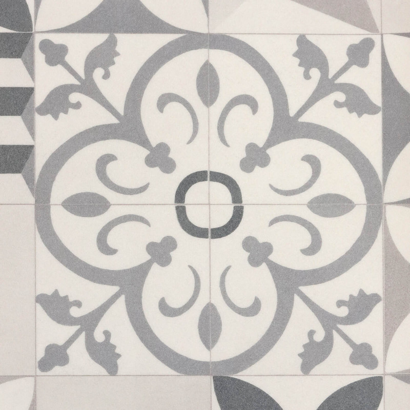 Sol Vinyle/PVC - 4m - carreaux de ciment gris et noir et fond greige FELIZ 592 Prestige Texmark par IVC