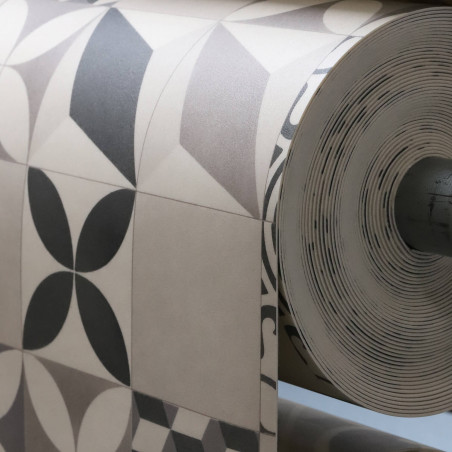 Sol Vinyle/PVC - 4m - carreaux de ciment gris et noir et fond greige FELIZ 592 Prestige Texmark par IVC Sol Vinyle/PVC - 4m - carreaux de ciment gris et noir et fond greige FELIZ 592 Prestige Texmark par IVC