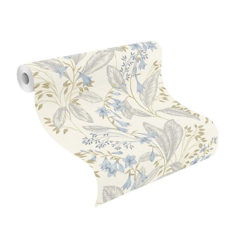 Papier peint intissé floral bleu et gris BLUE FLOWER - Sélection par Rasch - 794441