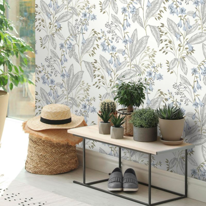 Papier peint intissé floral bleu et gris BLUE FLOWER - Sélection par Rasch - 794441