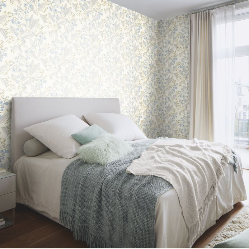 Papier peint intissé floral bleu et gris BLUE FLOWER - Sélection par Rasch - 794441